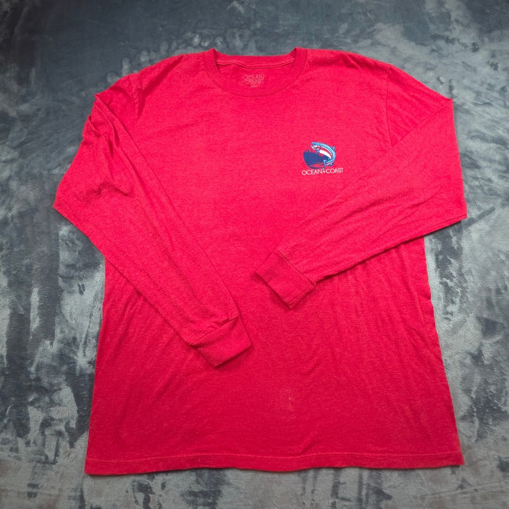 Ocean + Coast Mens Long Sleeve Graphic Tee Red Blue Ridge Mountain Trout Shirt M